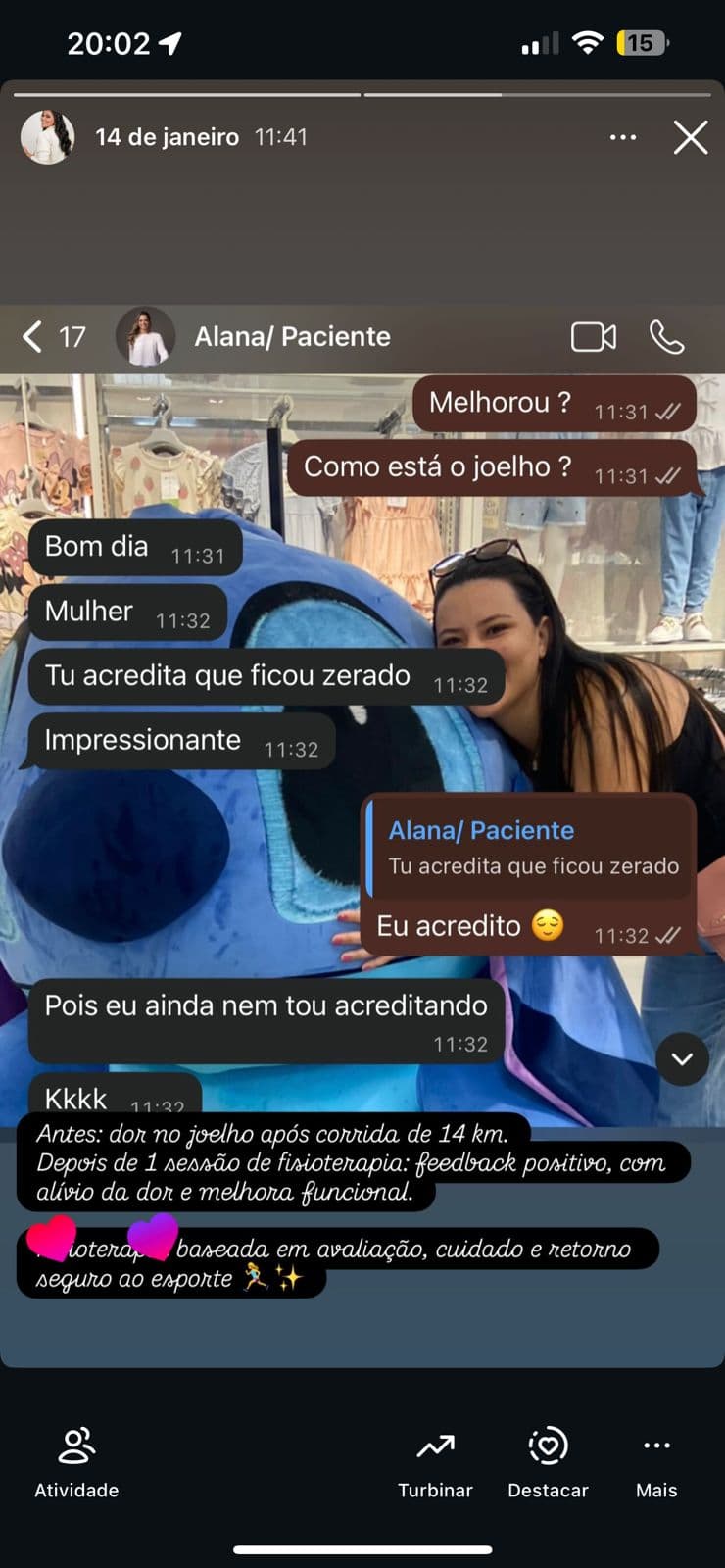 Depoimento de Alana — Dor no joelho após corrida de 14 km